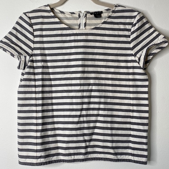 Theory striped 100% cotton cap sleeve top - Picture 2 of 6